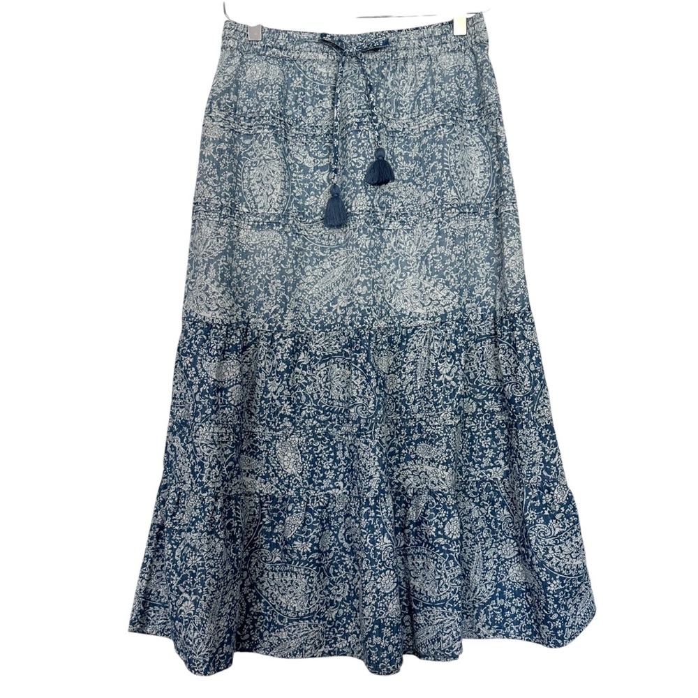J. Jill Denim Paisley Floral Tiered Midi Skirt Size XSP - Picture 2 of 10